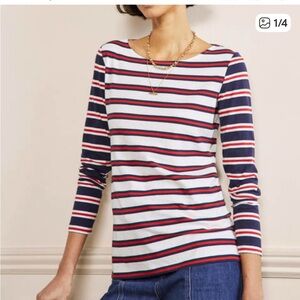 Boden Stripes Above the Rest Long Sleeve Top Red Blue White Stripes Sz US 16/18